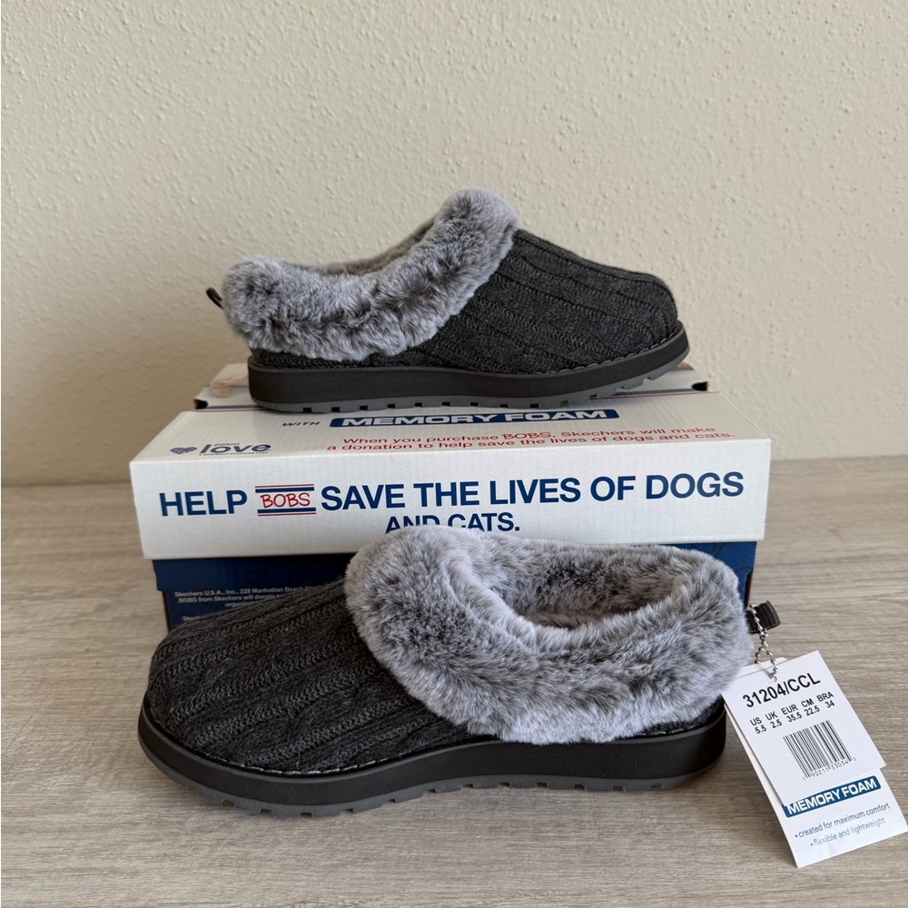 Skechers BOBS Memory Foam Women’s Keepsakes Ice Angel Charcoal Size 5.5 NIB NWT